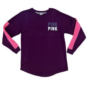 Victoria’s Secret PINK Y2K Holographic Foil Spell Out Crew Neck Pullover XS EUC